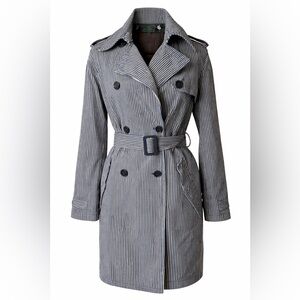 LRL Ralph Lauren Striped Trench Coat Belted Cotton Nautical Preppy Medium
